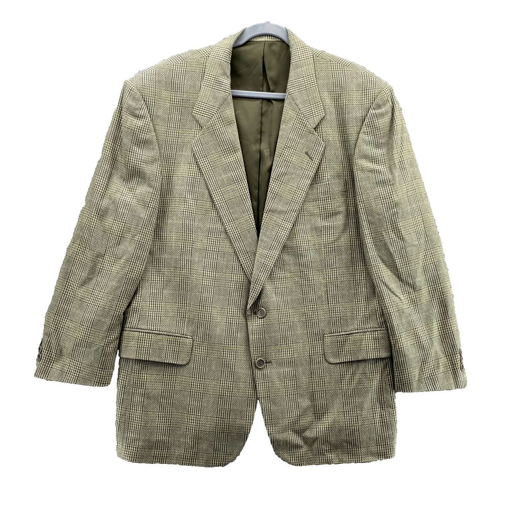 Pierre Balmain Jacket Adult 46R Beige Plaid Silk Wool Blazer Sport Coat Men's